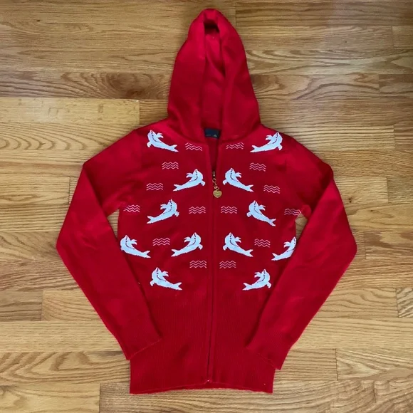 Red Dolphin Zip-Up Hoodie Sweater