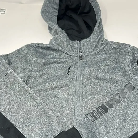 Reebok Boys Gray & Black Full Zip Hoodie with 2 Pockets Size 6