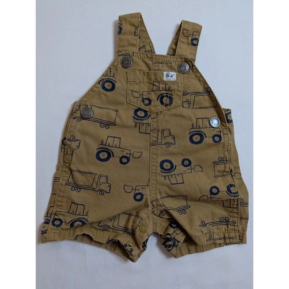Carters‎ Newborn Tan Canvas Tractor Print Shortall Overalls Dig It Construction