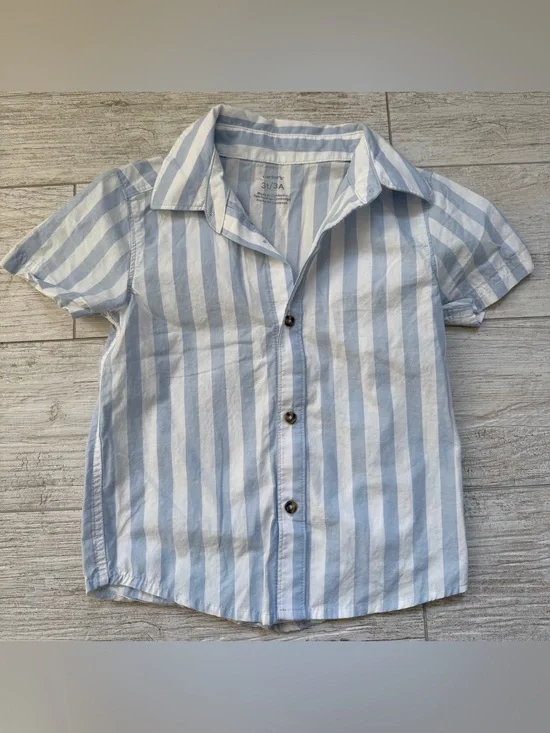 NWOT Carter's Light Blue & White Striped Short-Sleeve Button-Down Shirt