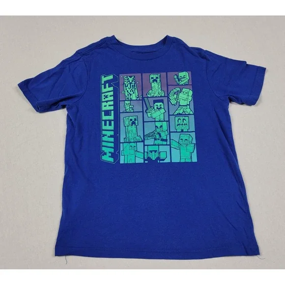 Minecraft Boys Grid Short Sleeve Graphic Print Blue T-Shirt Size M (8)