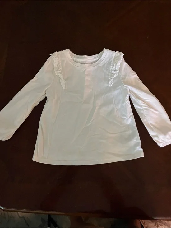 Cat & Jack White Long Sleeve Top with Shoulder Ruffle Lace