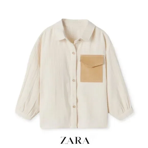 ZARA Kids | Ecru | CORDUROY POCKET SHIRT