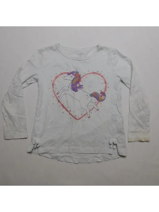 Carter’s Toddler Girls White Unicorn Long Sleeve Graphic T-Shirt Glitter Size 4T