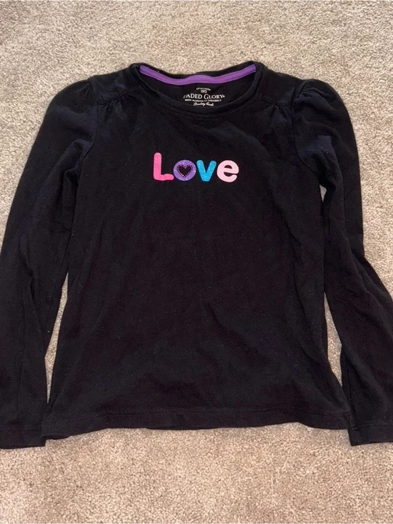 Faded Glory Black Long Sleeve Tee with Colorful 