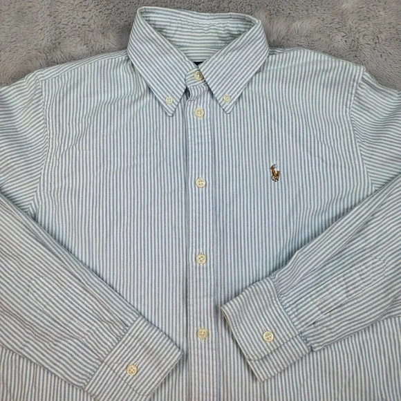Ralph Lauren Button Down Shirt Boys S Striped Long Sleeve Oxford Flesh Pony