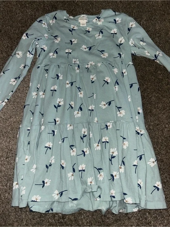 Carter's Light Blue Floral Tiered Long-Sleeve Dress