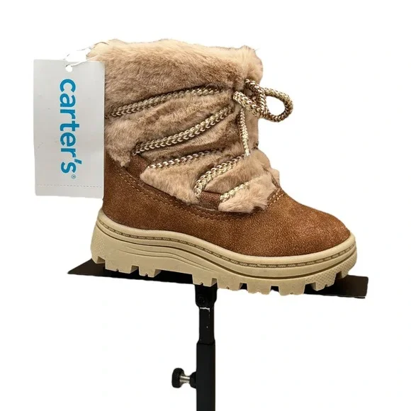 Carter's Baby Girls Faux Fur Warm Winter Boots Size 5 Tan-Brown Lightweight‎