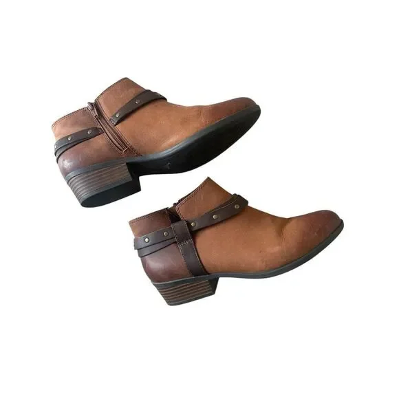 Clark’s Collection Addiy Zoei Brown Leather Ankle Boots Women’s Sz 8 8M Booties