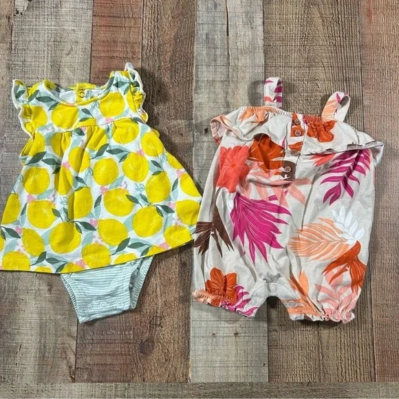 Carter's Baby Girl Romper 6 months Lot Summer Citrus Tropical Outfit Lemon
