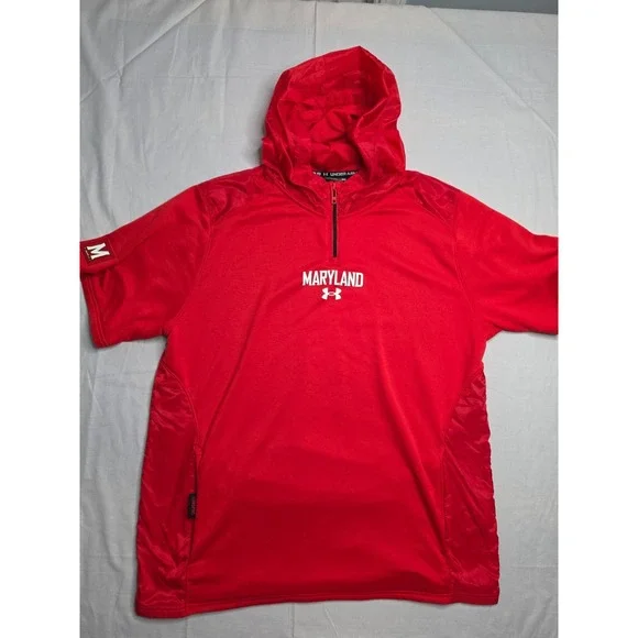 Under Armour Maryland Terrapins Basketball Jacket Men 2XL Red Quarter Zip Hooded