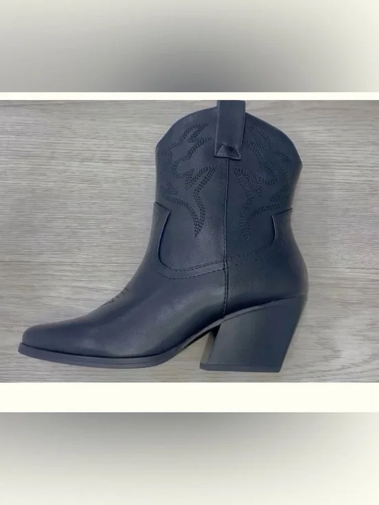 Soda Black Western-Style Block Heel Ankle Boot