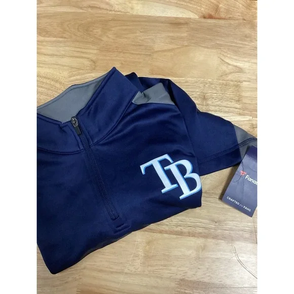 NWT Mens Fanatics Tampa‎ Bay Rays long sleeved 1/4 zip performance pullover Blue