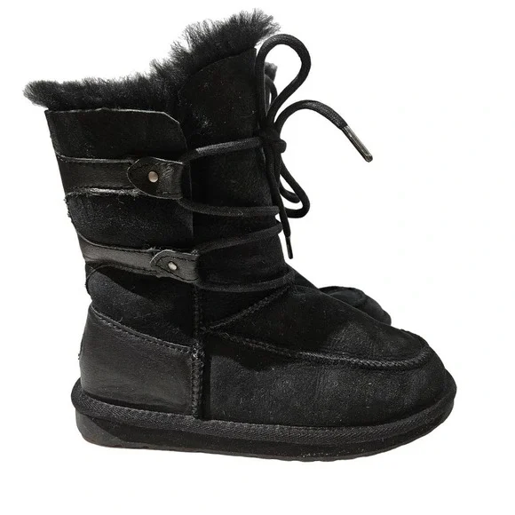 EMU Australia Shearling Boots Lace‎ Up Soft Suede Leather Women's 6 Black