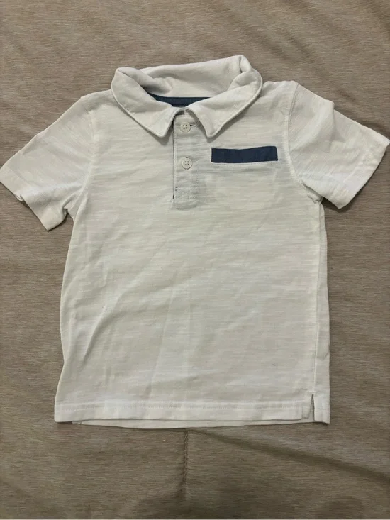 Cat & Jack White Polo with Navy Pocket Trim