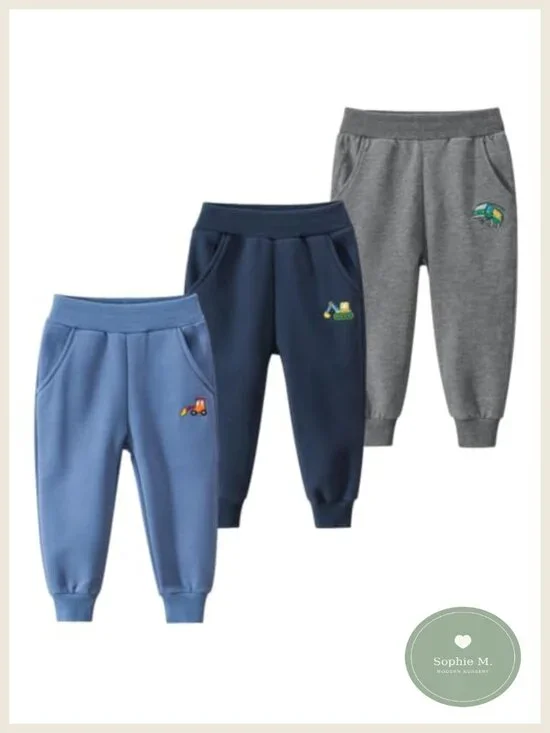Toddler Boys Cotton Joggers 3-Pack Embroidery Sweatpants