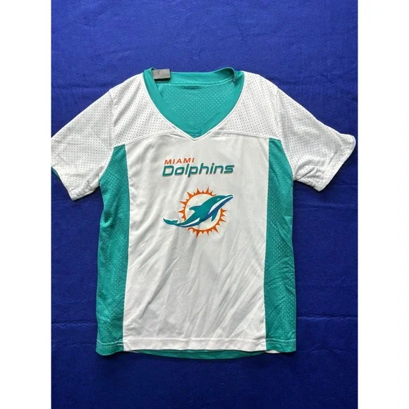 NFL Flag Miami Dolphins Jersey Youth Medium‎ White Teal Reversible