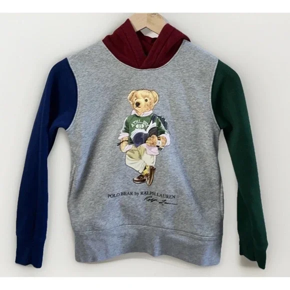 Boys‎ Polo Ralph Lauren Polo Graphic Colorblock Bear Hoodie Sz 8 School Bear