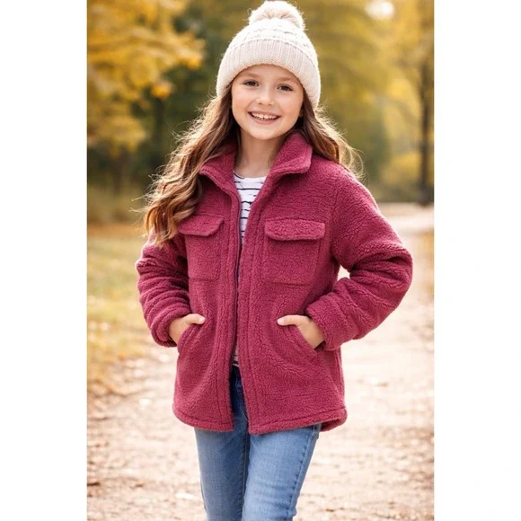 NWT Art Class Girls‎ Button Down Fleece Shirt Jacket Pink L 10 12 Teddy Shacket