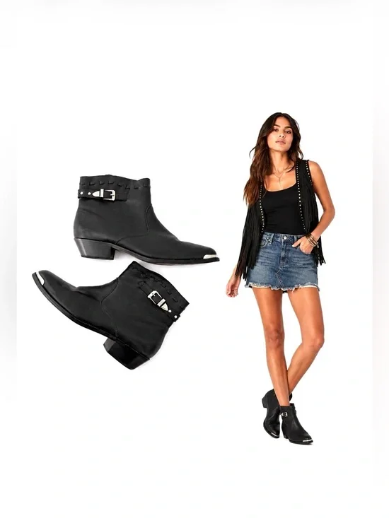 Dingo,  Black Leather Western Ankle Boots , Size 9M