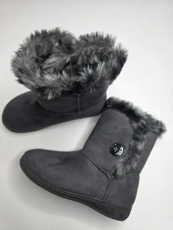 Vionic Fairfax Womens Boots Size 6 Gray Faux Fur Lined Orthaheel Slip On Ease
