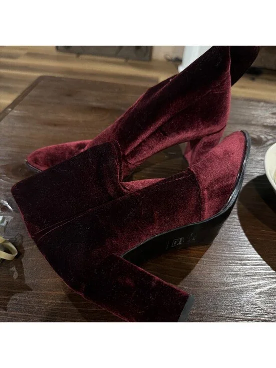 Stuart Weitzman Burgundy Velvet Ankle Boots