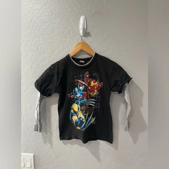 Vintage Y2K Marvel Ironman Wolverine Captain America L/S Shirt Youth Small‎