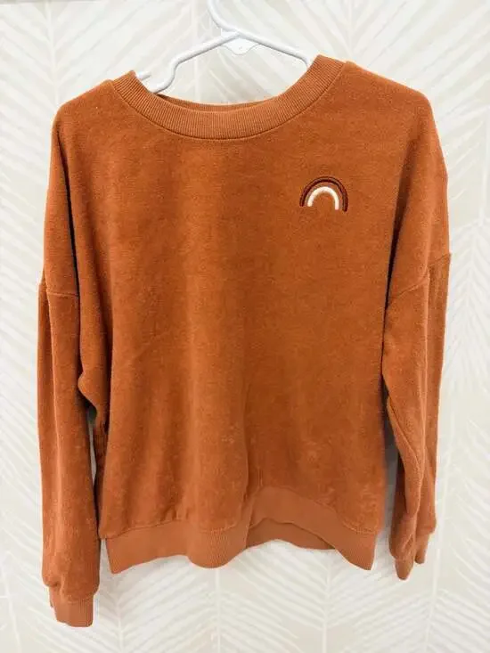 Rylee + Cru Terracotta Terry Sweatshirt with Rainbow Embroidery Size 6-7Y