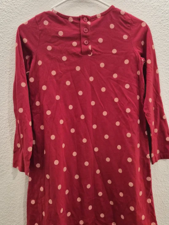 Hanna Andersson Red Polka Dot Long-Sleeve Dress with Bear Appliqué size 140