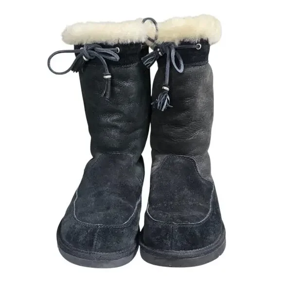 UGG AUSTRALIA 5123 Black Suburb Suede Leather Sheepskin Winter Boots Size 9
