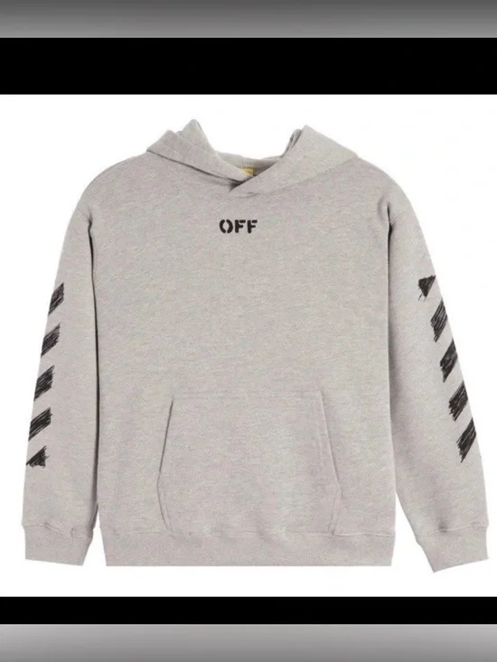 Off-White Grey Scribble Graphic Sweatshirt Hoodie Kids Size M 10/12 Boys NWT
