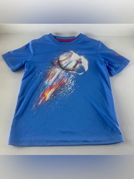 Athletic Works Blue Short-Sleeve Tee with Flaming Baseball Graphic