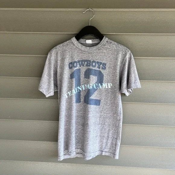Vintage Dallas Cowboys Training Camp #12 Champion T-Shirt Medium Gray USA