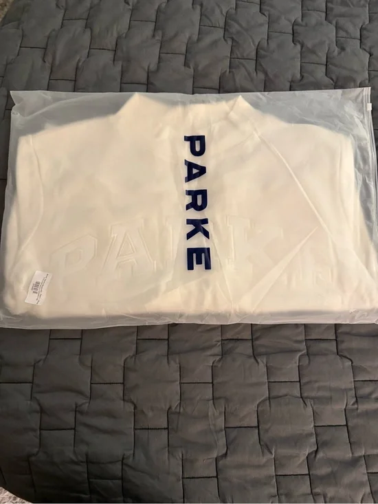 Parker White Sweatshirt with Navy Vertical Logo