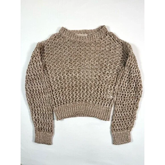 JESSICA‎ SIMPSON Girls Sweater 6X Open Knit Cropped Neutral Boho Cottagecore