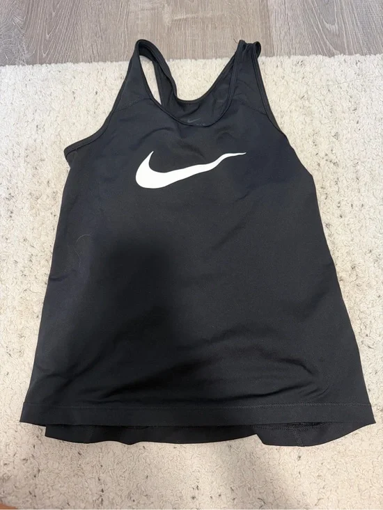 Nike Youth Black Dri-FIT Racerback Tank with White Swoosh