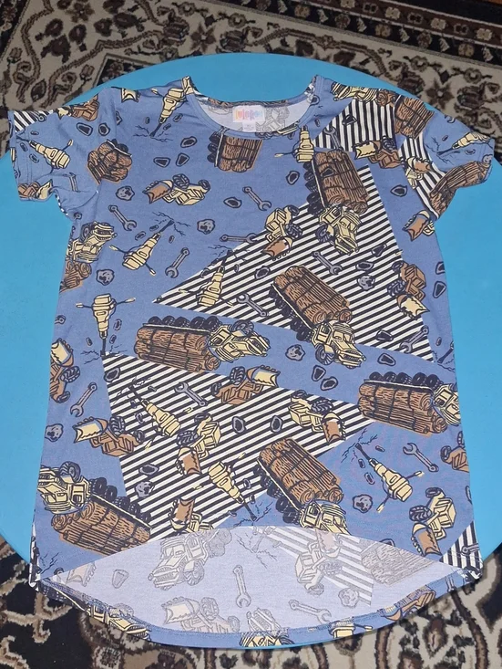 LuLaRoe Kids Blue Construction Trucks Short Sleeve Tee