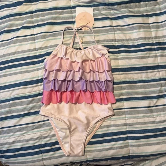 NWT TUTU DU MONDE rainbow rock‎ swimsuit in CRYSTAL PINK MIX 4/5 scalloped
