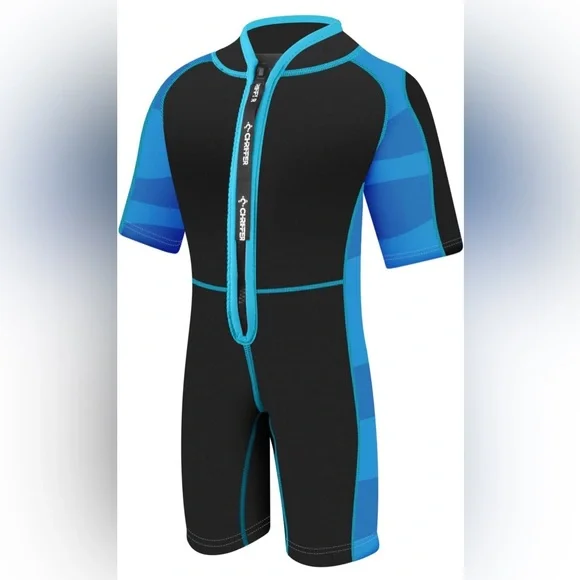 Chriffer Kids Large Shorty Wetsuit‎ Blue Black Front Zip Swim Surf NIP