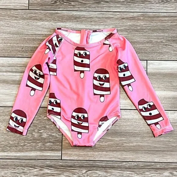 Hugo Loves Tiki Ice Cream Long Sleeve Rashguard Swimsuit Size 18-24M