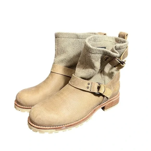 Woolrich Footwear‎ Ankle Boots Womens 10 Tan Leather Wool WW5280-080-10 Buckle