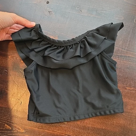 Ruffle Butts Black Ruffled Swim Top