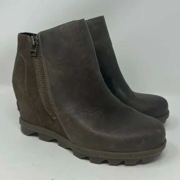 SOREL Joan Of Arctic Wedge ll Zip Leather Boots Brown Size 7 Winter Booties