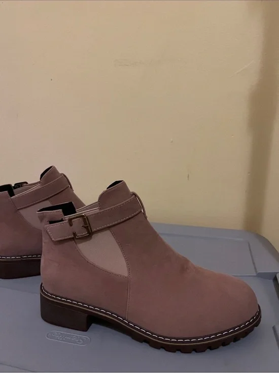 Women's Dusty Rose Suede Buckle Ankle Booties