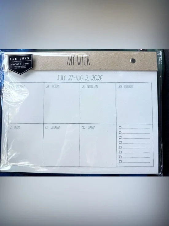 NEW Rae Dunn My Week Weekly Planner 17 Month Aug 2026-Dec 2027 Desk Pad Kraft