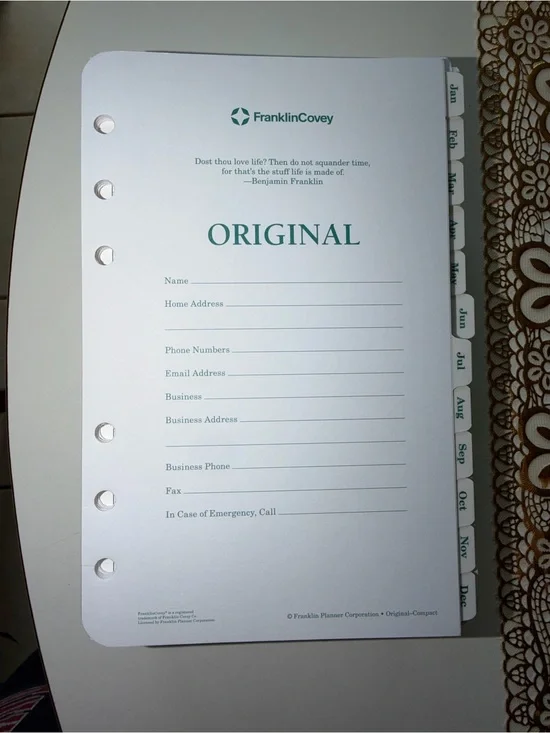 Franklin Covey Original Two Day Planner Inserts - Compact