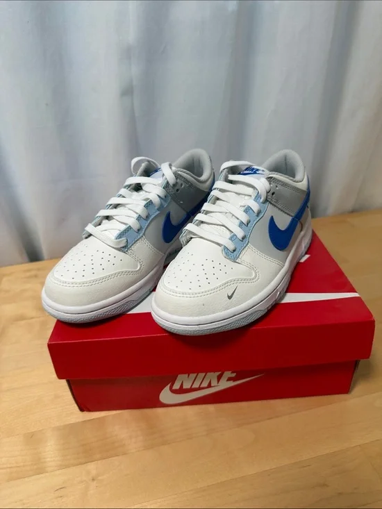 Nike Kids Low Top Sneakers in White and Blue Accent