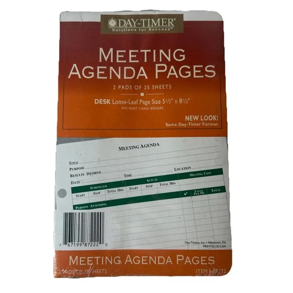 Vintage Day-Timer Meeting Agenda Pages New Old Stock 2 Pads Of 25 Sheets