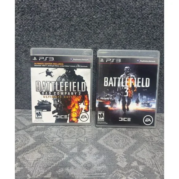 LOT 2x Battlefield 3 + Bad Company 2 Ultimate Edition PS3 Lot CIB w/ Inserts