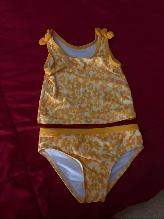 Yellow Floral Tankini Bikini Set for Girls - Kids Swim Bikini